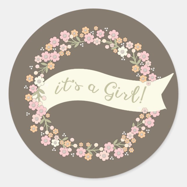 Charming Garden Floral Wreath Girl Baby Shower Classic Round Sticker (Front)