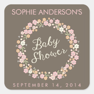 Charming Garden Floral Wreath Girl Baby Shower Square Sticker