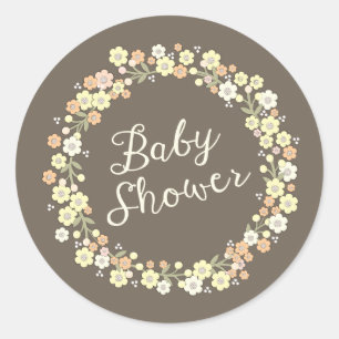 Charming Garden Floral Wreath Neutral Baby Shower Classic Round Sticker