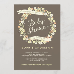 Charming Garden Floral Wreath Neutral Baby Shower Invitation