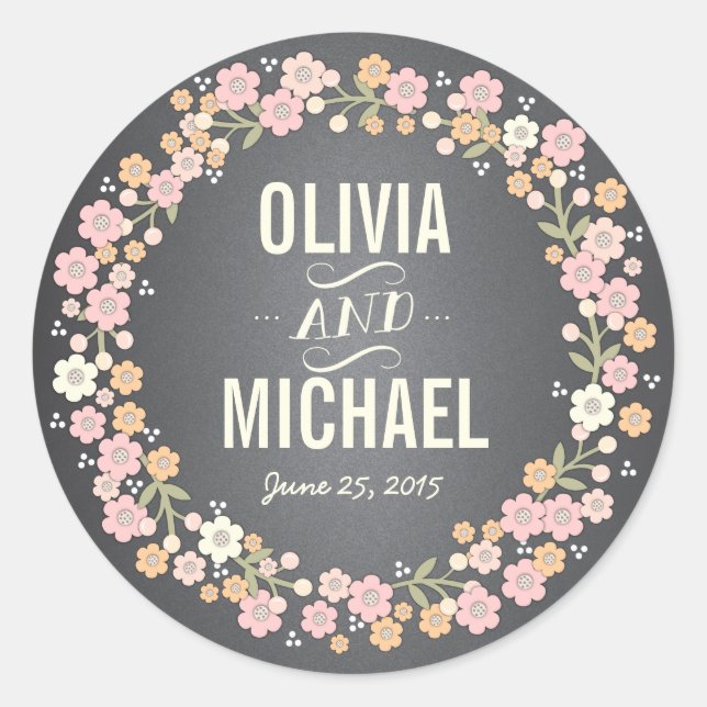 Charming Garden Floral Wreath Personalised Sticker (Front)
