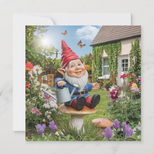 Charming Garden Gnome with Watering Can Card (Front)