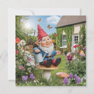 Charming Garden Gnome with Watering Can Card