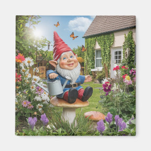 Charming Garden Gnome with Watering Can Magnet