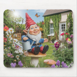 Charming Garden Gnome with Watering Can Mouse Mat