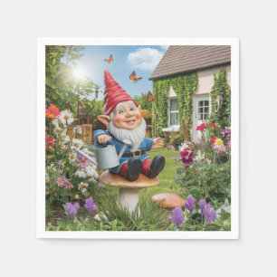 Charming Garden Gnome with Watering Can Napkin