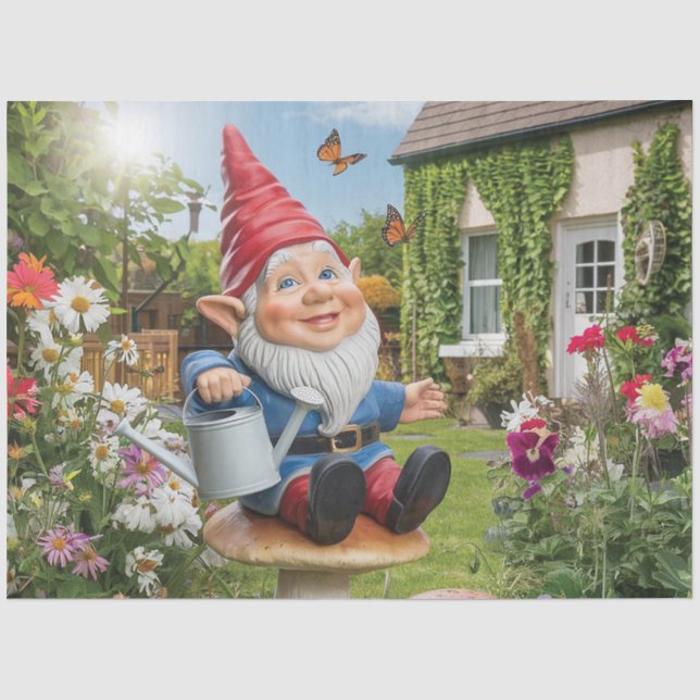 Charming Garden Gnome with Watering Can Tissue Paper (Front)
