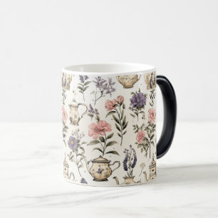 Charming Garden Teapots: Floral Seamless Design Magic Mug