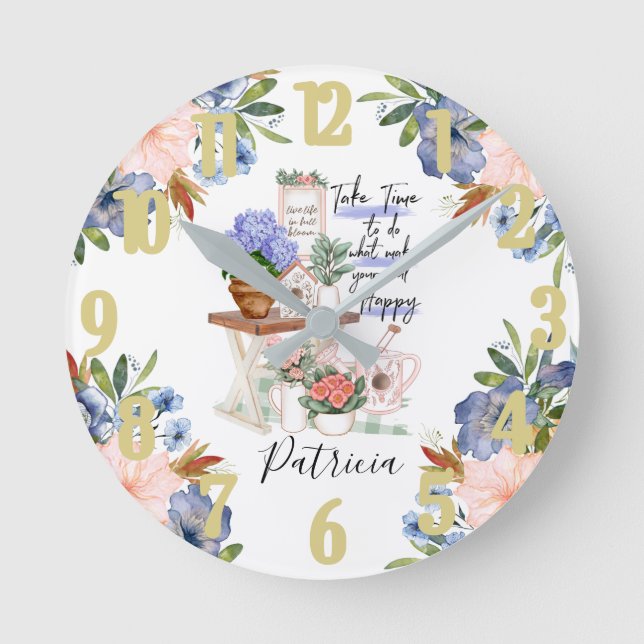 Charming Gardener Floral First Name Round Clock (Front)
