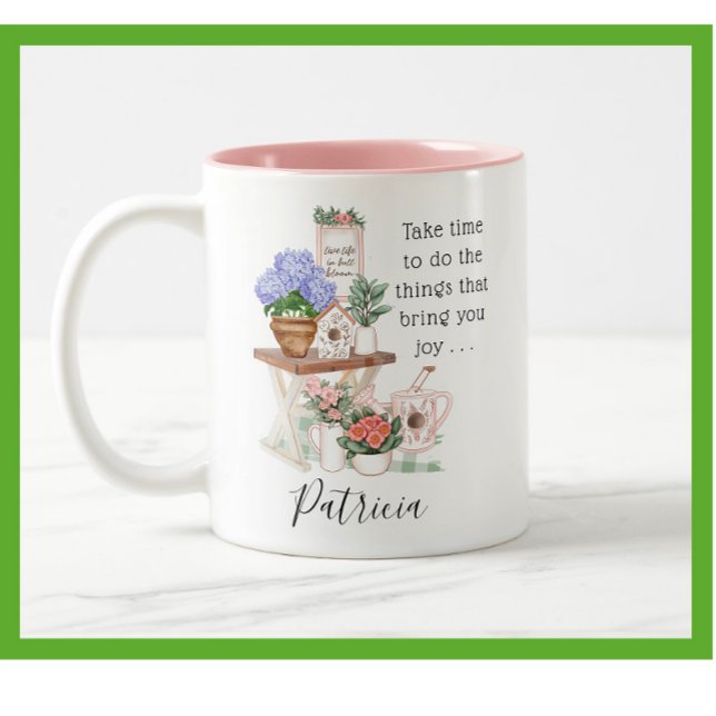 Charming Gardener Floral First Name Two-Tone Coffee Mug (Creator Uploaded)
