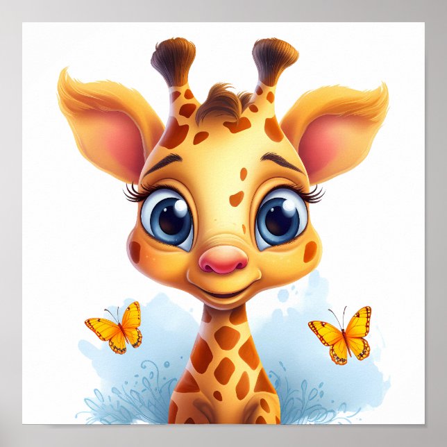 Charming Gaze: The Whimsical Giraffe Kids Poster (Front)