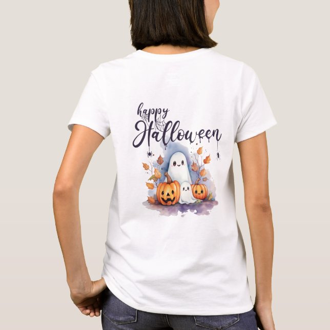 Charming Ghost Pumpkin Spider Halloween T-Shirt (Back)