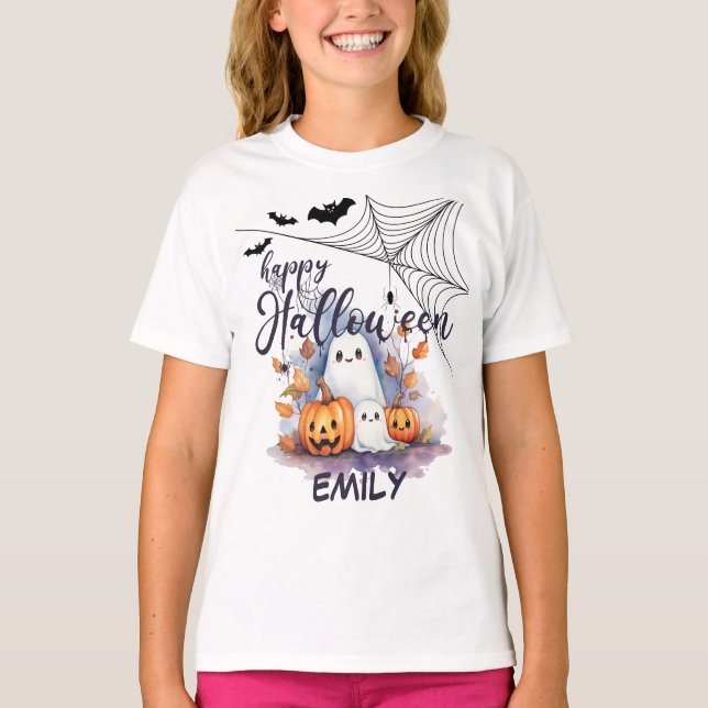 Charming Ghost Pumpkin Spider Halloween T-Shirt (Front)
