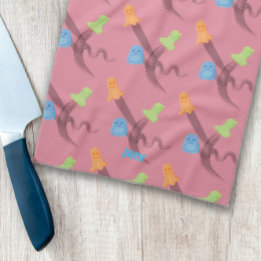 Charming ghosts, customisable, on pink tea towel