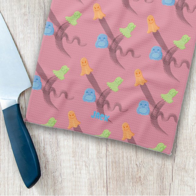 Charming ghosts, customisable, on pink tea towel (Charming ghosts, customisable, on pink kitchen towel
)