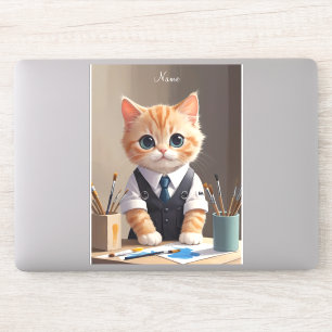 Charming Ginger Cat Artist with Paintbrushes Cute