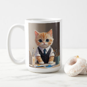 Charming Ginger Cat Artist with Paintbrushes Cute Coffee Mug