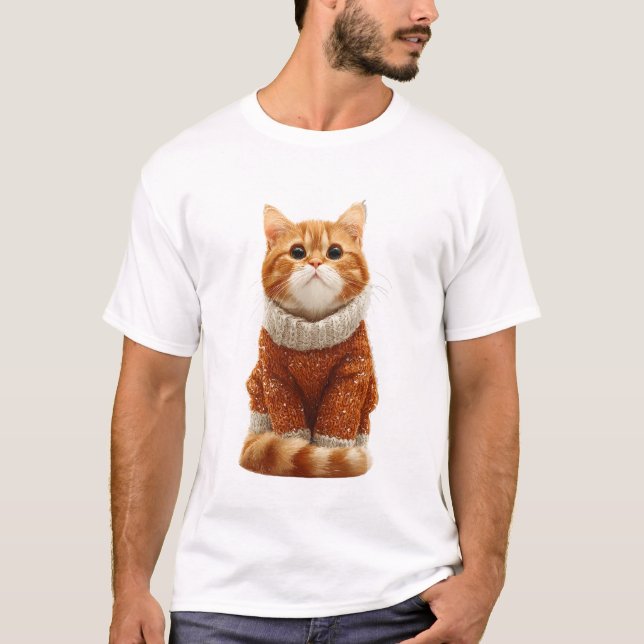 Charming Ginger Cat in a Cosy Knit Sweater (Front)