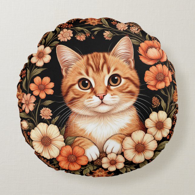 Charming Ginger Cat Round Cushion (Front)