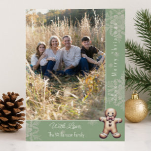 Charming Gingerbread Man   Green Photo Card