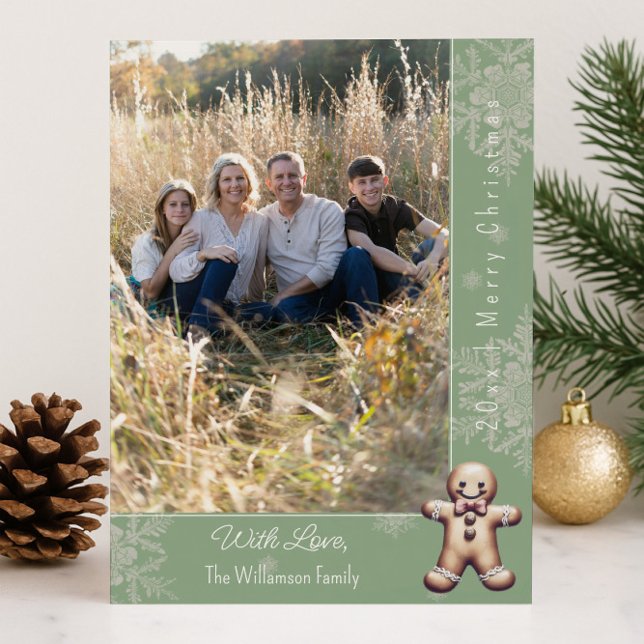 Charming Gingerbread Man | Green Photo Card (Green Charming Gingerbread Man Holiday Photo Card)