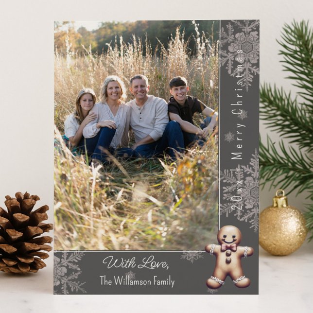 Charming Gingerbread Man | Grey Photo Card (Gray Charming Gingerbread Man Holiday Photo Card)
