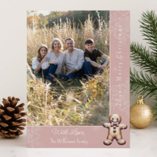 Charming Gingerbread Man Pink Photo Card