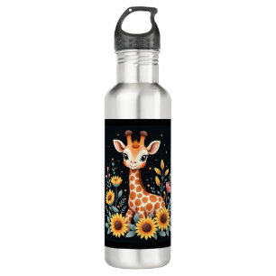 Charming Giraffe Surrounded By Flowers Long Sleeve 710 Ml Water Bottle