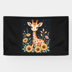 Charming Giraffe Surrounded By Flowers Long Sleeve Banner