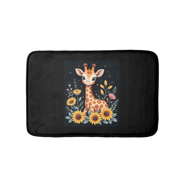 Charming Giraffe Surrounded By Flowers Long Sleeve Bath Mat (Front)
