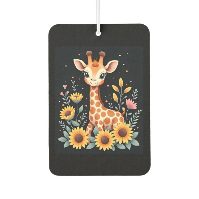Charming Giraffe Surrounded By Flowers Long Sleeve Car Air Freshener (Front)