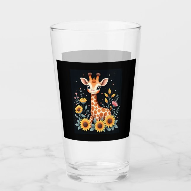 Charming Giraffe Surrounded By Flowers Long Sleeve Glass (Front)