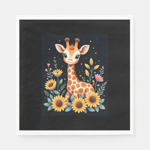 Charming Giraffe Surrounded By Flowers Long Sleeve Napkin