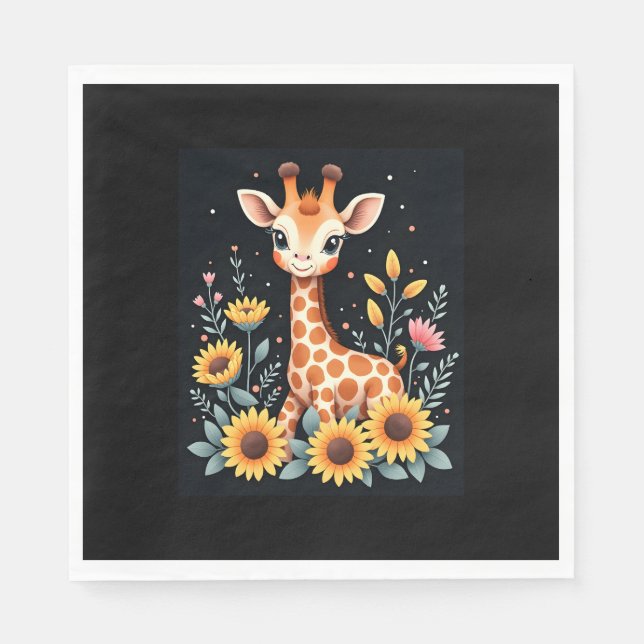 Charming Giraffe Surrounded By Flowers Long Sleeve Napkin (Front)
