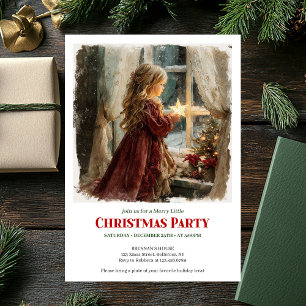 Charming girl awaits Santa editable Christmas Invitation