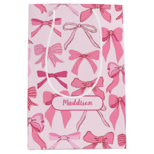 Charming Girly Pink Bow Knots Pattern Medium Gift Bag