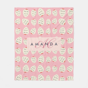 Charming Girly Strawberry Pattern Monogram Gifts Fleece Blanket