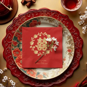 Charming Glitter Floral Chinese Double Happiness Napkin