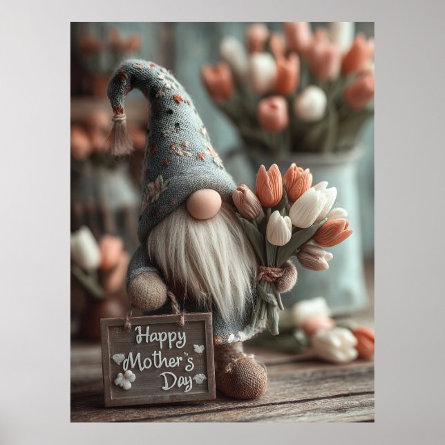 Charming Gnome Holding a "Happy Mother's Day" Sign (Front)