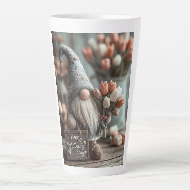 Charming Gnome Holding a "Happy Mother's Day" Sign Latte Mug (Front)