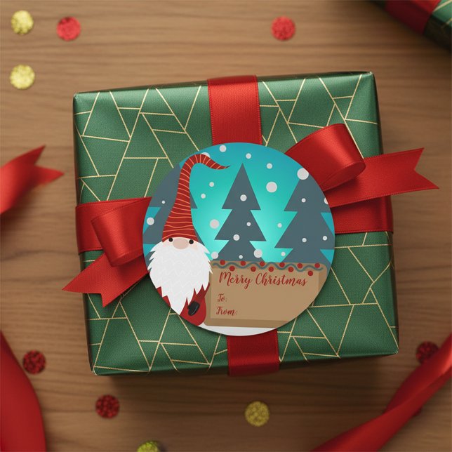 Charming Gnome Snowy Winter Wonderland Christmas Classic Round Sticker (Creator Uploaded)