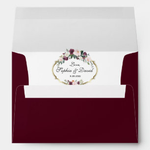 Charming Gold Burgundy Blush Floral Wedding Envelope