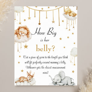 Charming Gold Celestial Baby Shower Belly Game Poster