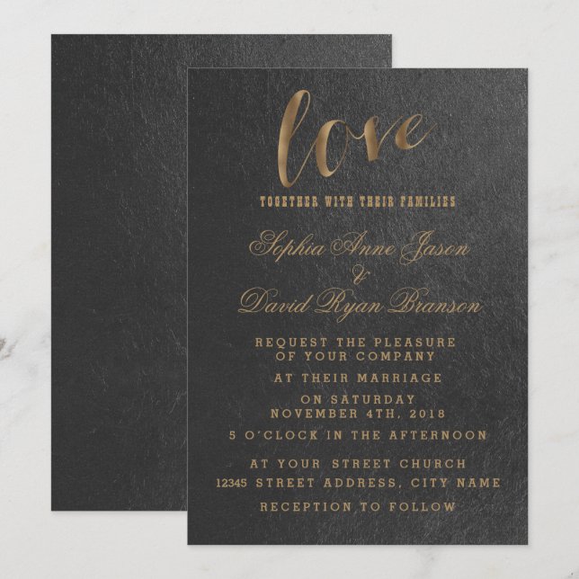 Charming Gold Foil Black Wedding Invitation (Front/Back)