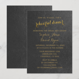 Charming Gold Foil Black Wedding Rehearsal Dinner Invitation