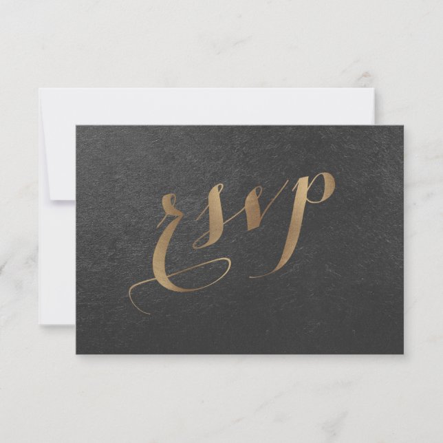 Charming Gold Foil Black Wedding RSVP (Front)