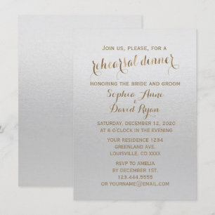 Charming Gold Foil Grey Wedding Rehearsal Dinner Invitation