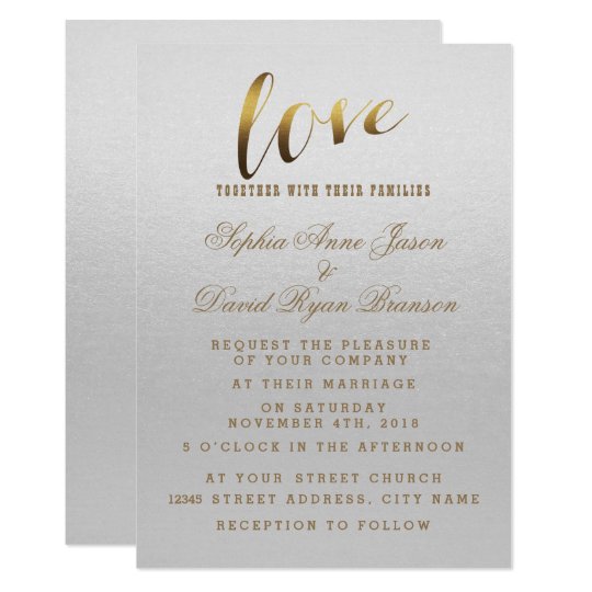 Charming Gold Foil Grunge Grey Wedding Invitation