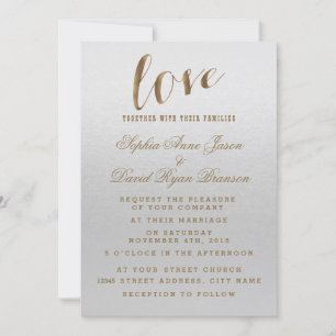 Charming Gold Foil Grunge Grey Wedding Invitation