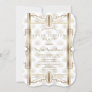 Charming Gold Great Gatsby Art Deco 1920s SWEET 16 Invitation